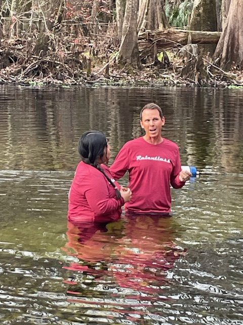 Cassandra Gonzales is baptized by Pastor Chris Massengill. 